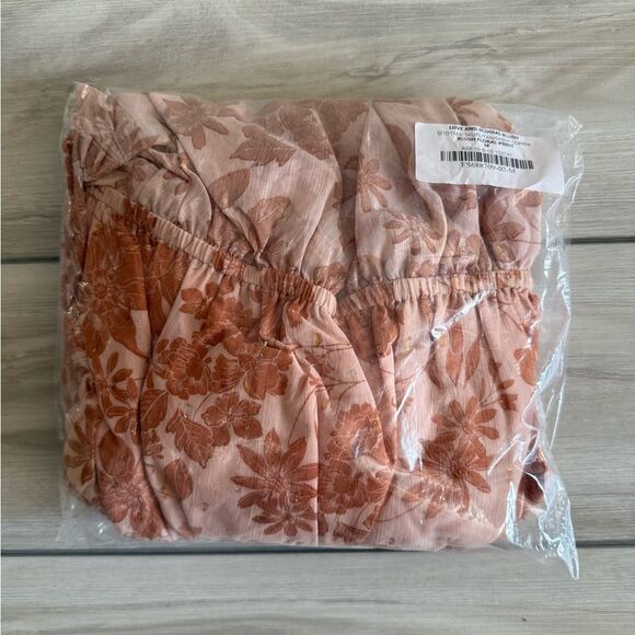 Lulus Love & Blooms Blush Floral Print Off Shoulder Dress M Peach NWT IN PKG - Picture 8 of 9